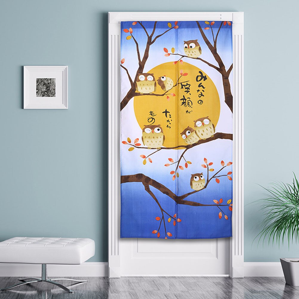 Rideau de porte décoratif Semi suspendu de séparation | Pour chambre à coucher, installation facile, diviseur d'entrée japonais exquis avec hibou imprimé