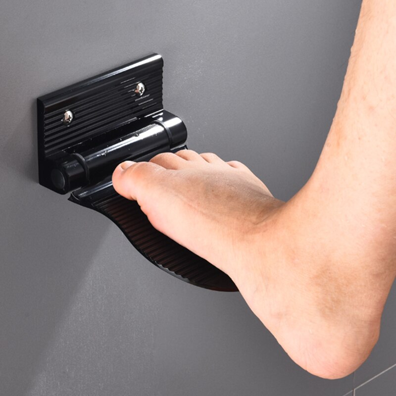 Foldable Bathroom foot pedals Shower Footstool Space Aluminium Black/Silver Wall Mounted Shower Foot Rest Pedestal Hardware: Black 1 PCS
