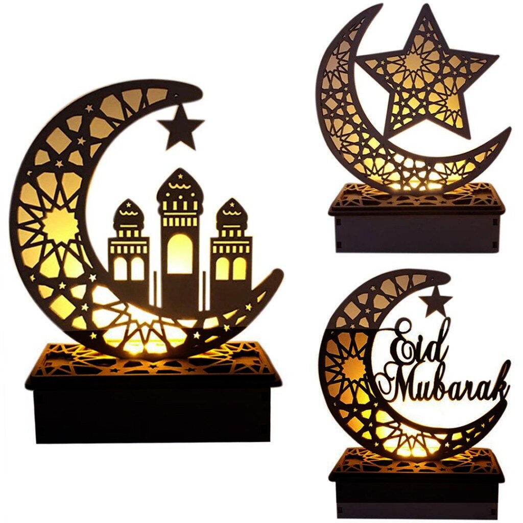 Houten Ramadan Eid Mubarak Decoraties Voor Huis Moon Star Led Kaarsen Licht Decoratieve Monteren/Demonteren 16X6X20cm