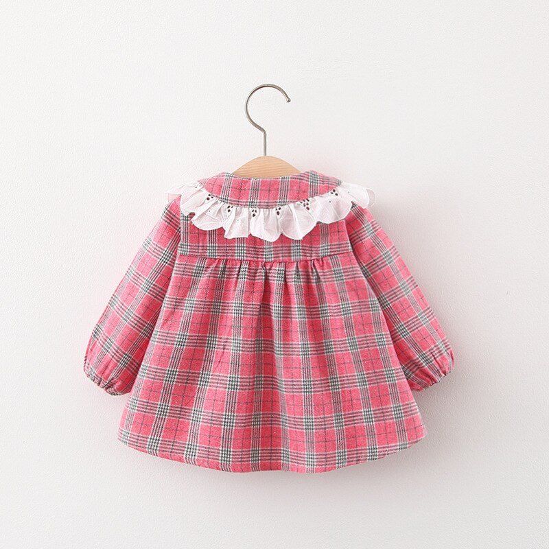 Roupa das crianças 2020 outono novas meninas do bebê casual camisa de manga comprida meninas rendas lapela xadrez camisa crianças outing roupas
