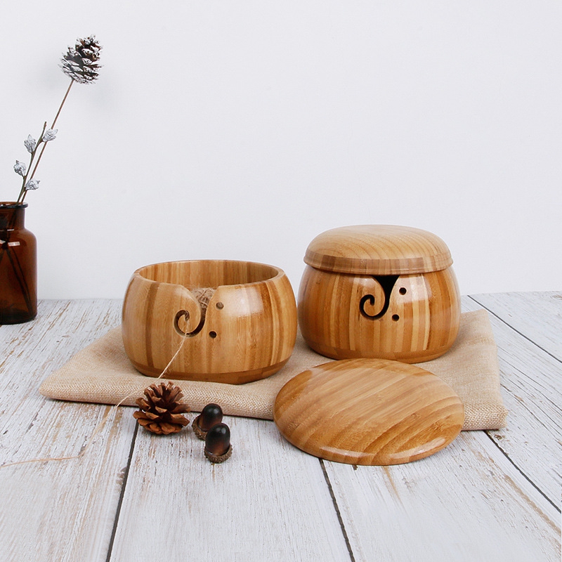 Handmade Natural Wooden Wool Yarn Storage Bowl Crochet Knitting Needle Storage Holder Knitting Accessories Home Organizer