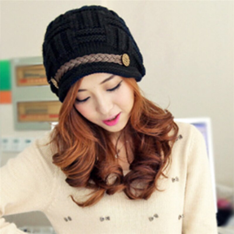 GAOKE 1Pcs,Woman Knitting Earmuffs Hat, Winter Pure Manual Warm Cap, Five Color, Christmas