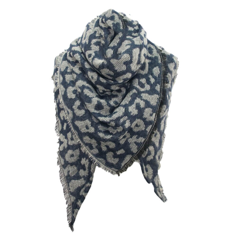 Kvinder tørklæde vinter boho varmt cashmere tørklæde leopard trykning trekant wrap lange sjal tørklæder og stjal cape tørklæde  #38: Flåde