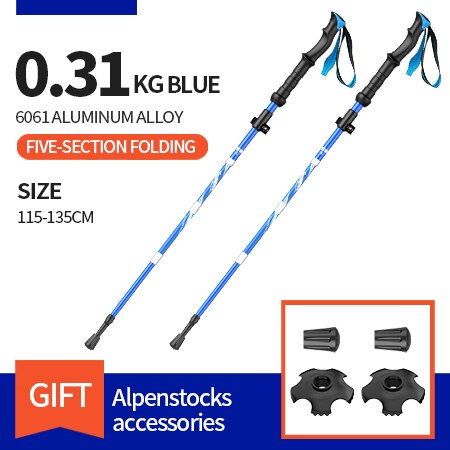 BSWOLF-Bastones de Trekking ultraligeros, 2 piezas, bastones de senderismo, bastones de aluminio plegables para caminar, bastones nórdicos: Long handle Blue