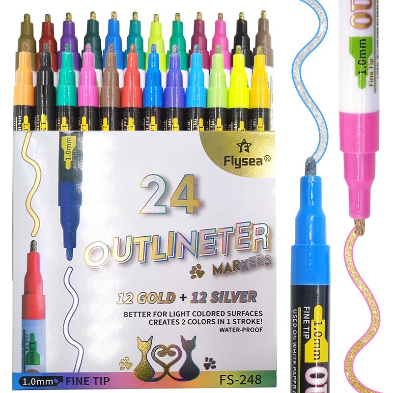 Double Line Outline Pens Doodle Outline Markers Pens Highlighter for Art, Drawing, Greeting Cards, Craft Projects, Posters