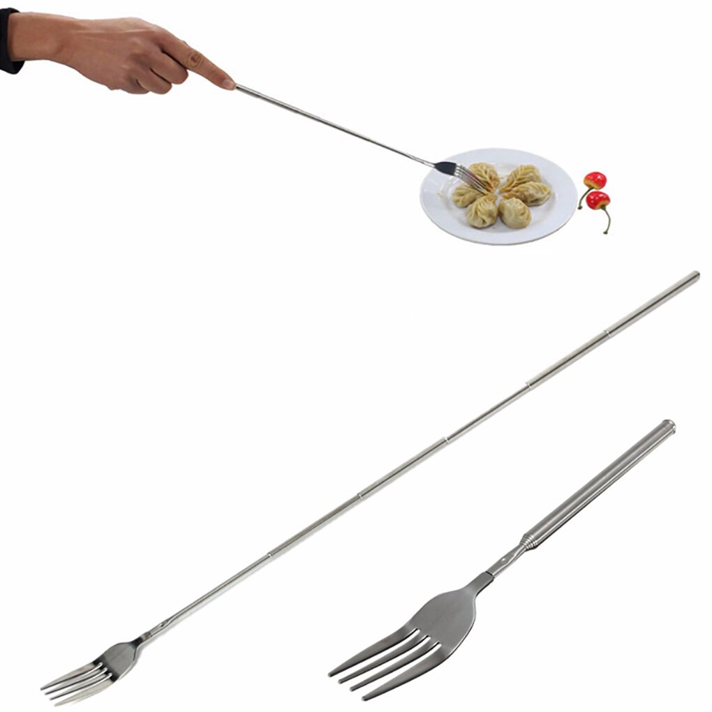 Rostfritt stål teleskopgaffel diy förlängningsbar middagsgaffel frukt dessert lång gaffel bestick köttgafflar kök bbq tillbehör
