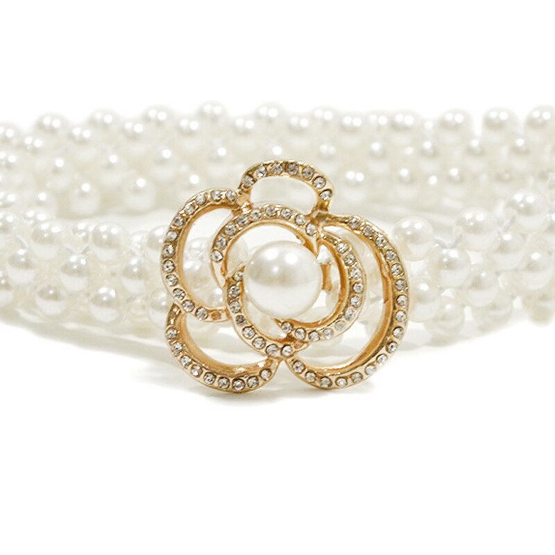 Ceinture élégante en forme de cœur et de fleur pour femme, tenue d'été avec perles, élastique, avec chaîne en cristal