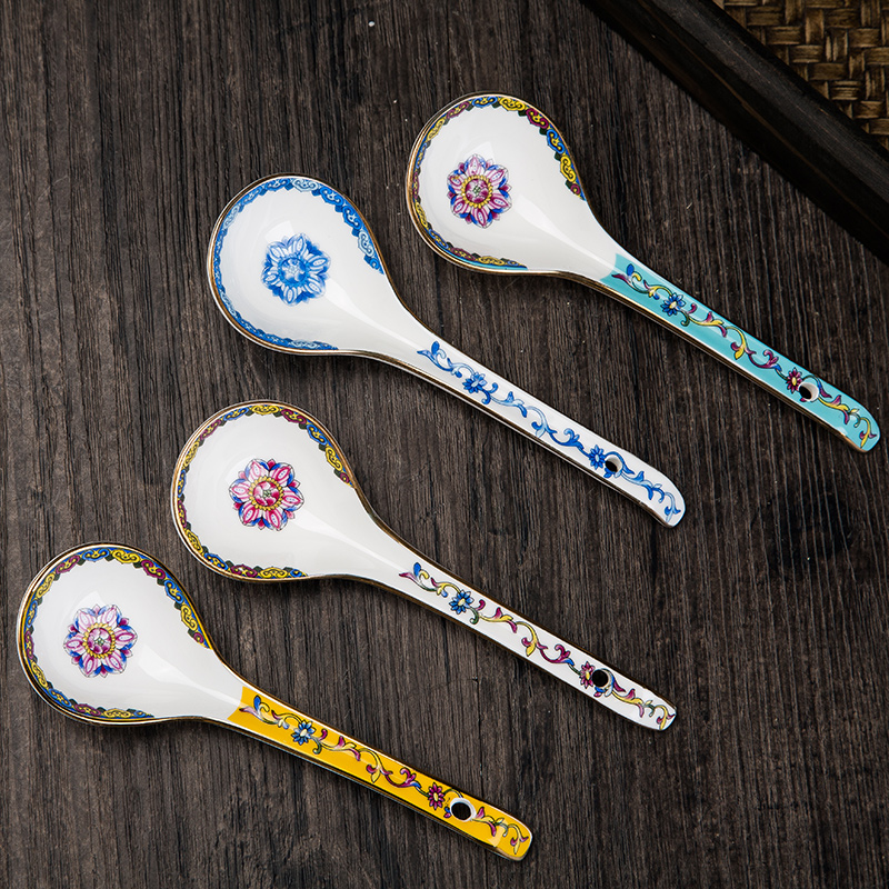 2 Stks/partij Chinese Stijl Keramische Lepel Thuis Servies Soeplepels Keuken Accessoires Tool Emaille Paleis Rijst Scoop Servies