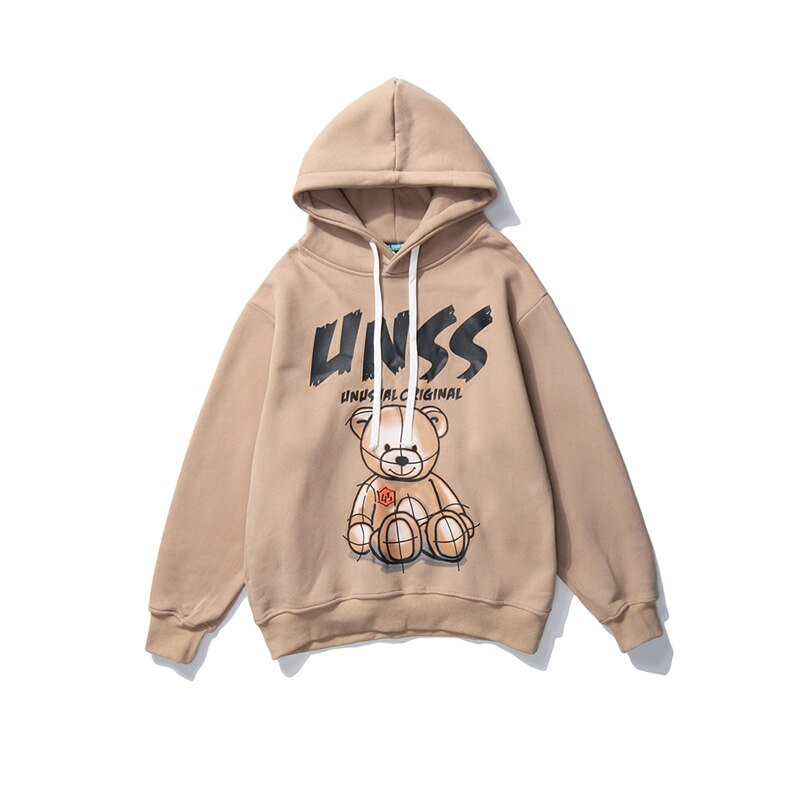 WTD nueva sudadera para hombres Streetwear oso impreso Hip Hop estilo Casual hombres/mujeres Hoodie estándar sudadera de gran tamaño hombres sudaderas: Caqui / L