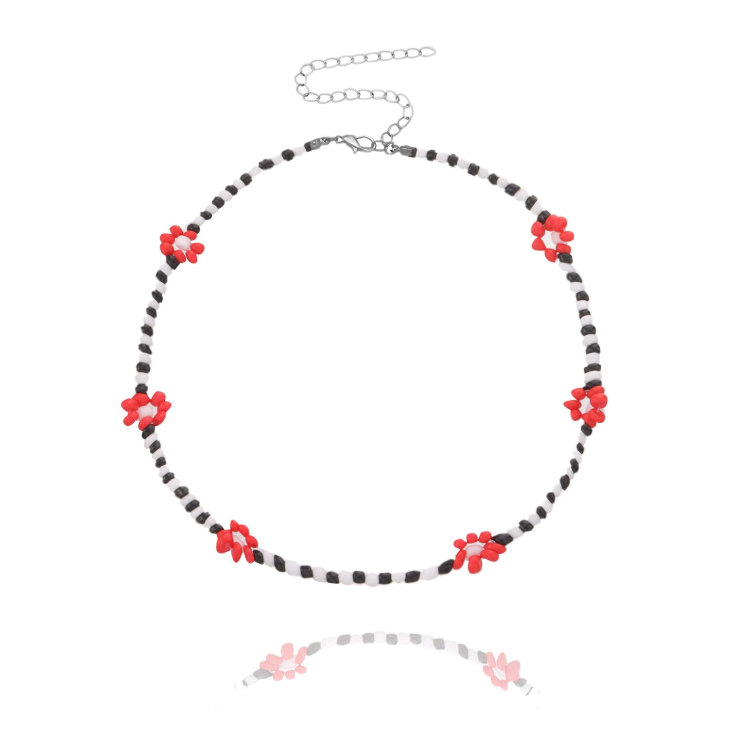 Bohemian Blauw Wit Zaad Bead Bloem Choker Ketting Statement Korte Kraag Sleutelbeen Keten Ketting Voor Vrouwen Sieraden: ZWXL1450-12