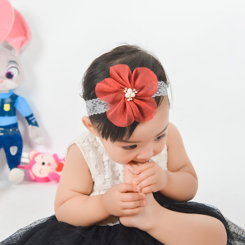 YUXIC Koreanische Stil Blume Baby Mädchen Stirnbänder Glitter Spitze Perlen Neugeborenen Geburtstag Party Stirnbänder Schöne Mädchen Headwear