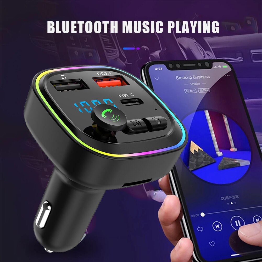 Car Bluetooth-compatible 5.0 MP3 Player Wireless Transmitter QC3.0 Type-C Smart Fast Charger Handsfree Audio Receiver