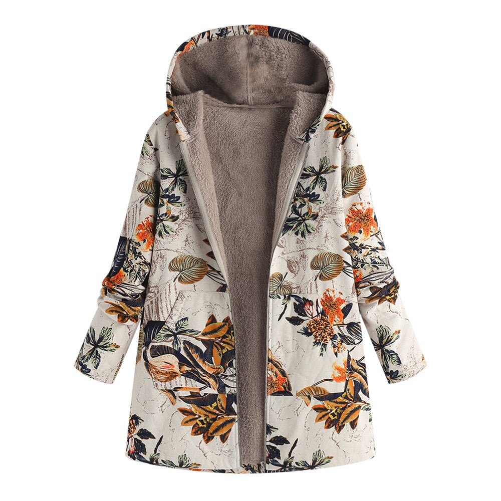 chaqueta mujer invierno Vintage prendas de vestir blanco Floral con capucha bolsillos abrigo mujer de talla grande 5xl estilo coreano cremallera chaqueta femenina