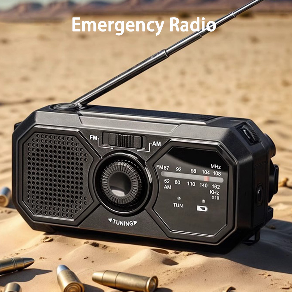 Bærbar am/fm-radio, nødradio, solcelledrevet dynamo-vejrradio, genopladelig lommelygte-powerbank, usb-telefonoplader
