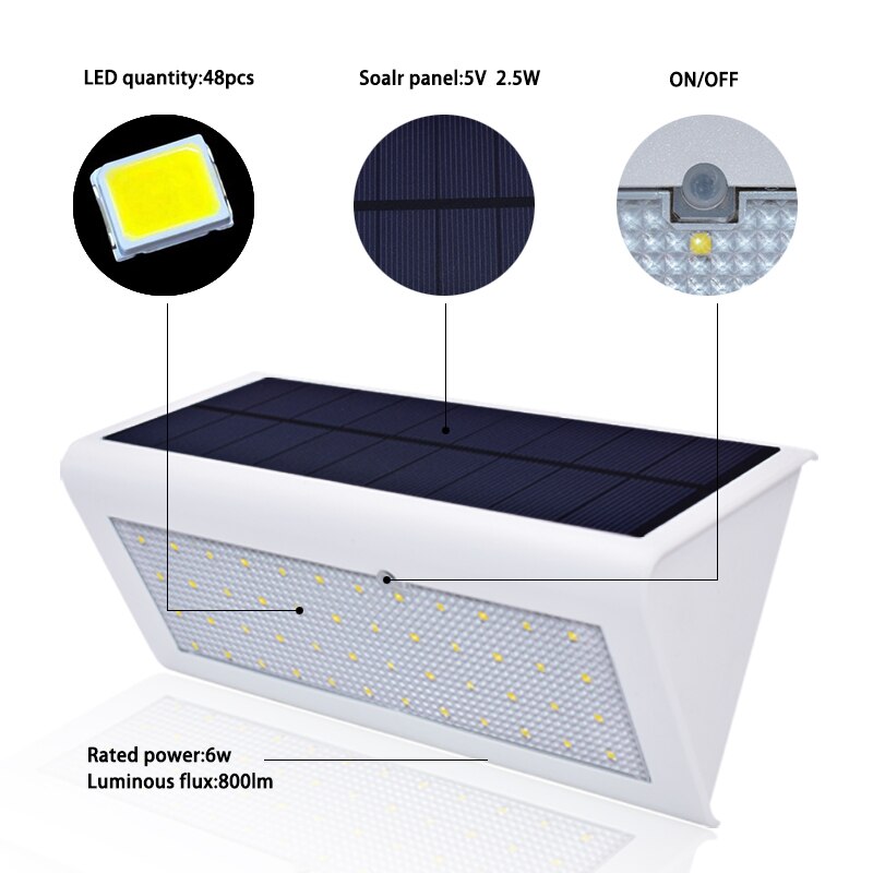 48 led-zonne-bewegingssensorlampen, 800lm superheldere draadloze beveiligingslampen voor buiten op zonne-energie met 4 intelligente modi