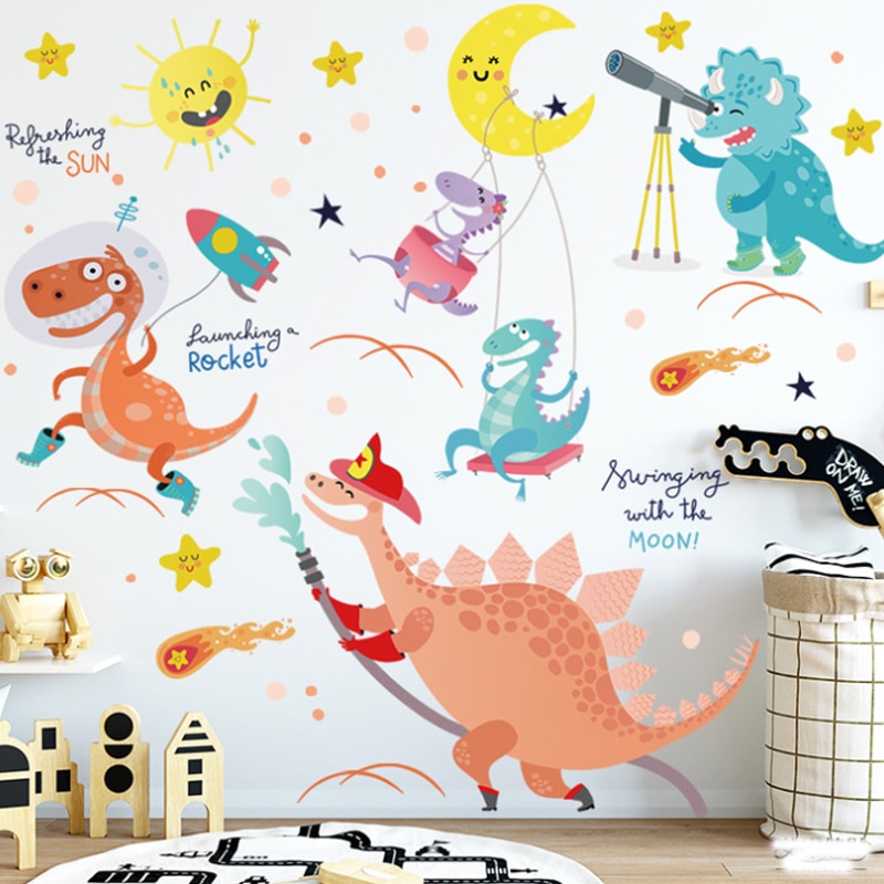 Dinosaur Shaped Wall Stickers, 4 Styles, Nursery Decor, Cartoon Animal Girl Boy, Aesthetic Wallpaper, Art