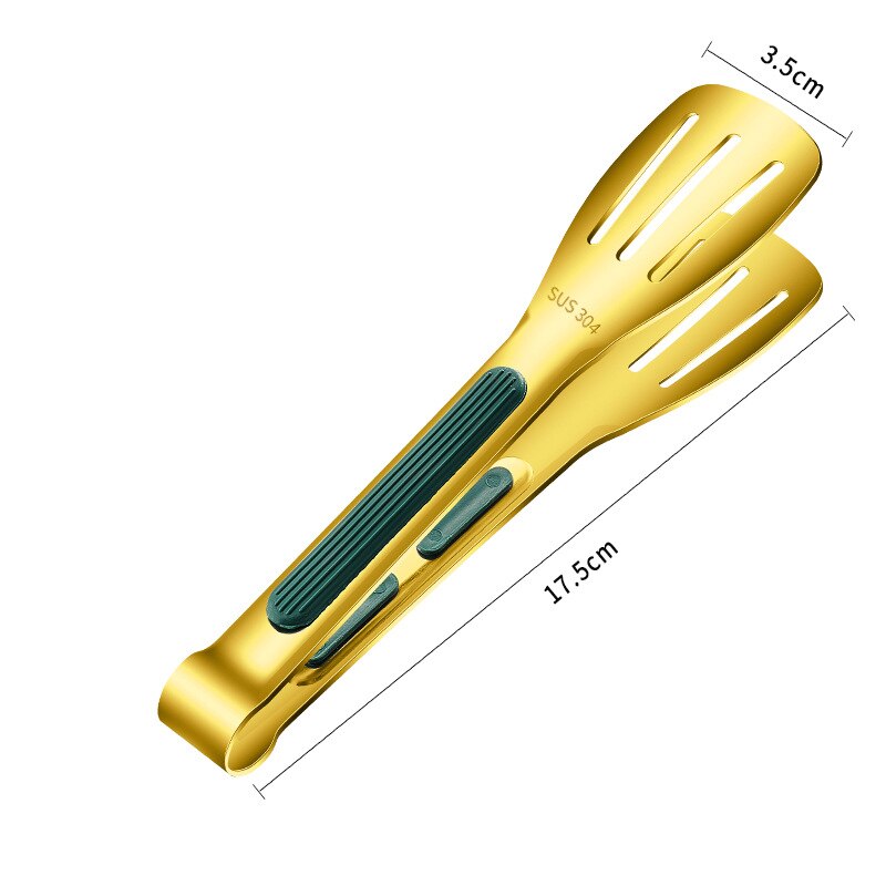 Anti-Scald Food Tongs Steak Bread Serving Clip Stainless Steel Buffet Heater Clamp Barbecue Cooking Tools Kitchen Accessories: 17.5cm Green Gold