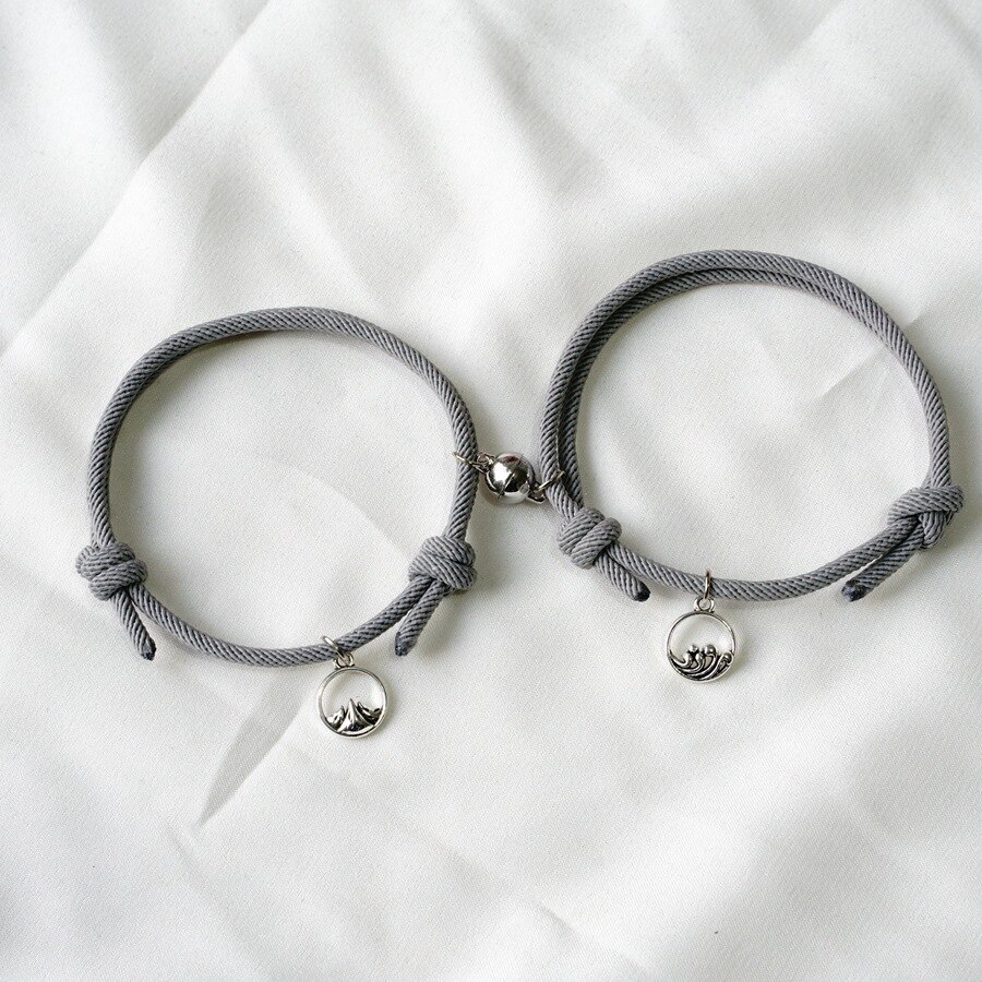 Bracelet magnétique de Couple pour hommes et femmes, 2 pièces, s'attirent les uns les autres, personnalité créative, breloque, bijoux, d'amoureux: Gray