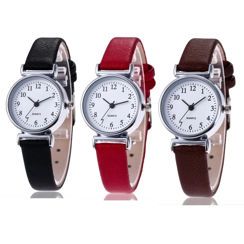Klassieke dameshorloges Zwart Rood Casual quartz lederen band Bandhorloge Retro ronde analoge klokhorloges voor dames