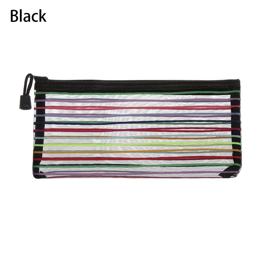 Effen Kleur Nylon Rits Etui Mesh Pen Zak Cosmetische Opslag Transparante Raster Handtassen Portemonnee Mode: black
