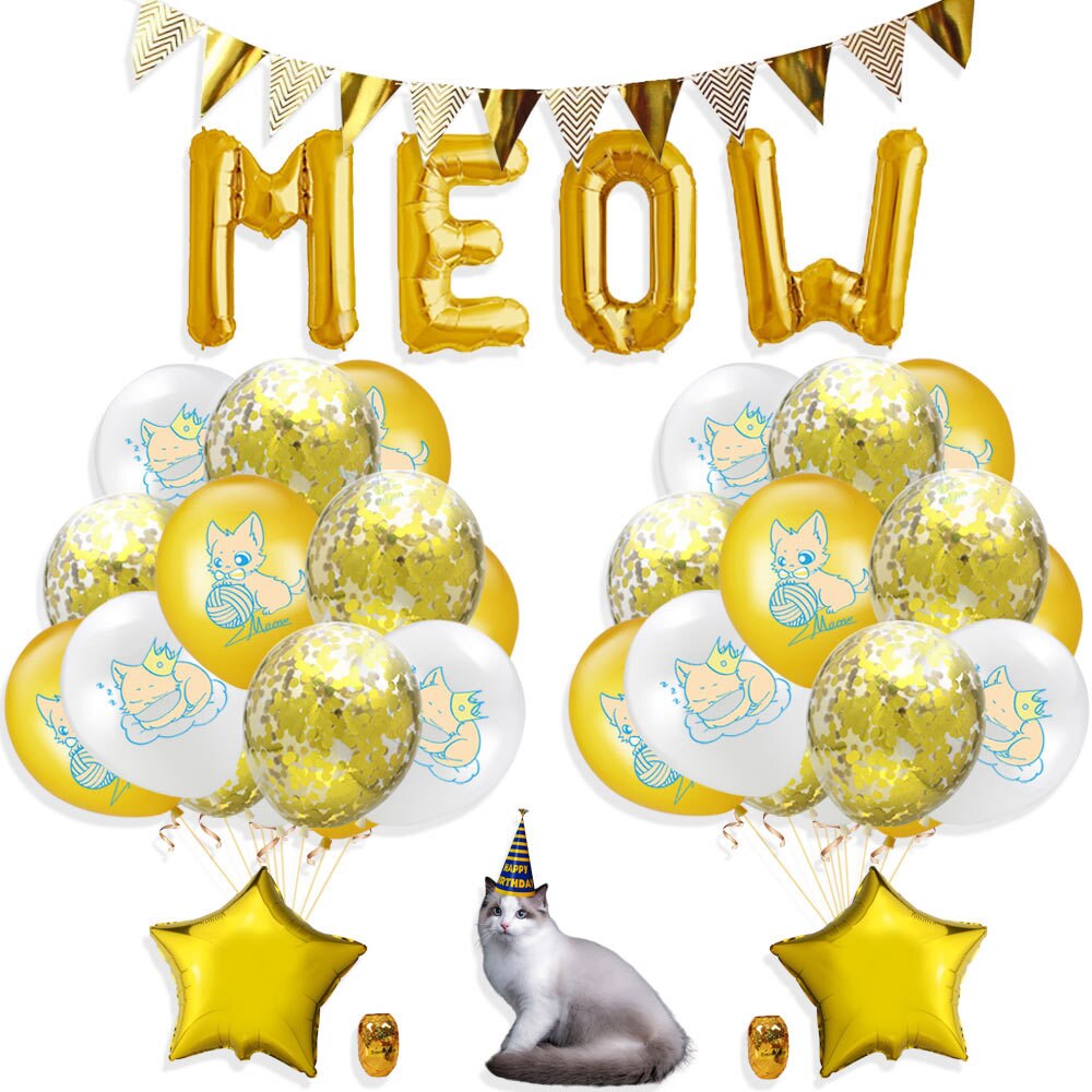 27 stk/sett katt bursdagsfest forsyninger mjau brev ballonger katt bursdag banner banner kjæledyr katt tema tema fest dekorasjoner: Stil 3