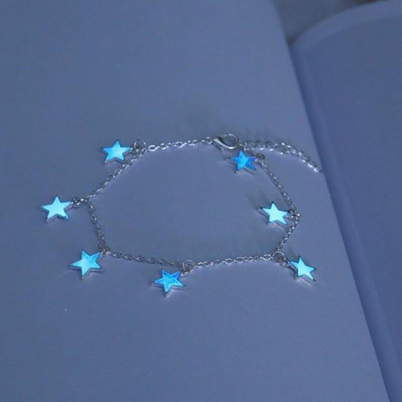 Leucht Frauen Blau Fluorescent Schmuck Stern Form Splitter Kette Quaste Armband Fußkettchen Fuß Dekoration Mädchen Delicate
