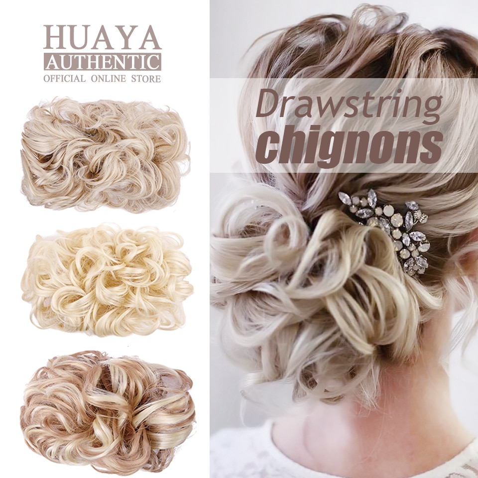 HUAYA ślubne na włosy kok fryzura włókno termoodporne peruka syntetyczna ze sznurkiem kręstożek chignon modne dodatki robić włosów