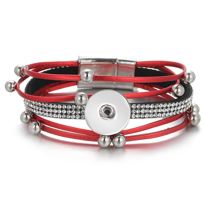 SE0218 bracelet en cuir multicouche perles cristal bohème 18mm bracelets pression ajustement 18MM boutons pression bijoux