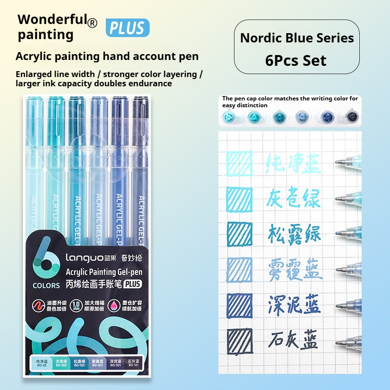 Languo 6Pcs/set Acrylic Painting Handbook Pens Multi-Color Gel Pen Student Neutral Pen Writing Drawing Marker Pens Stationery: green