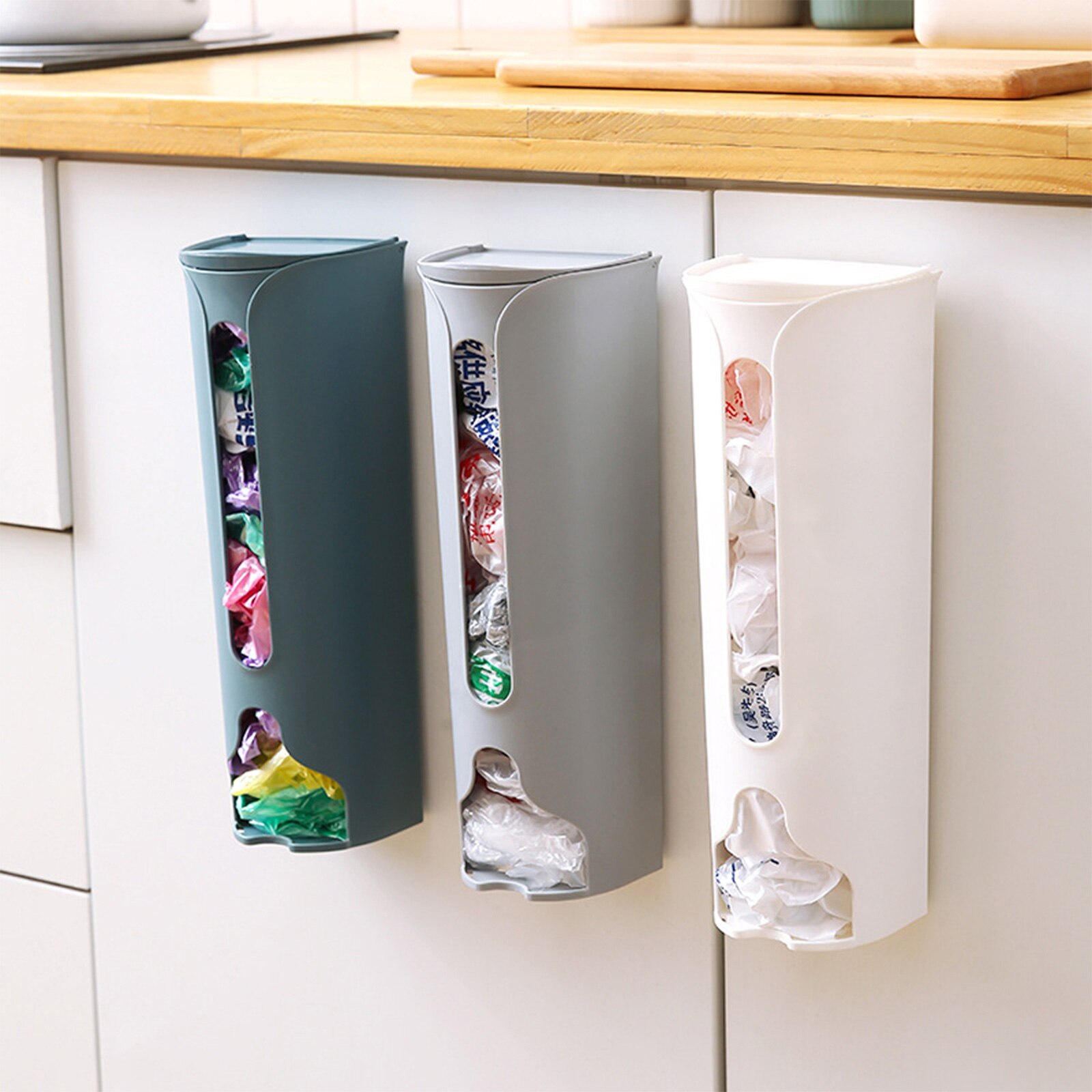Bolsa de basura de almacenamiento, artefacto de cocina, bolsa de plástico, colector montado en la pared, extraíbles, convenientes, de limpieza, funda de Color sólido