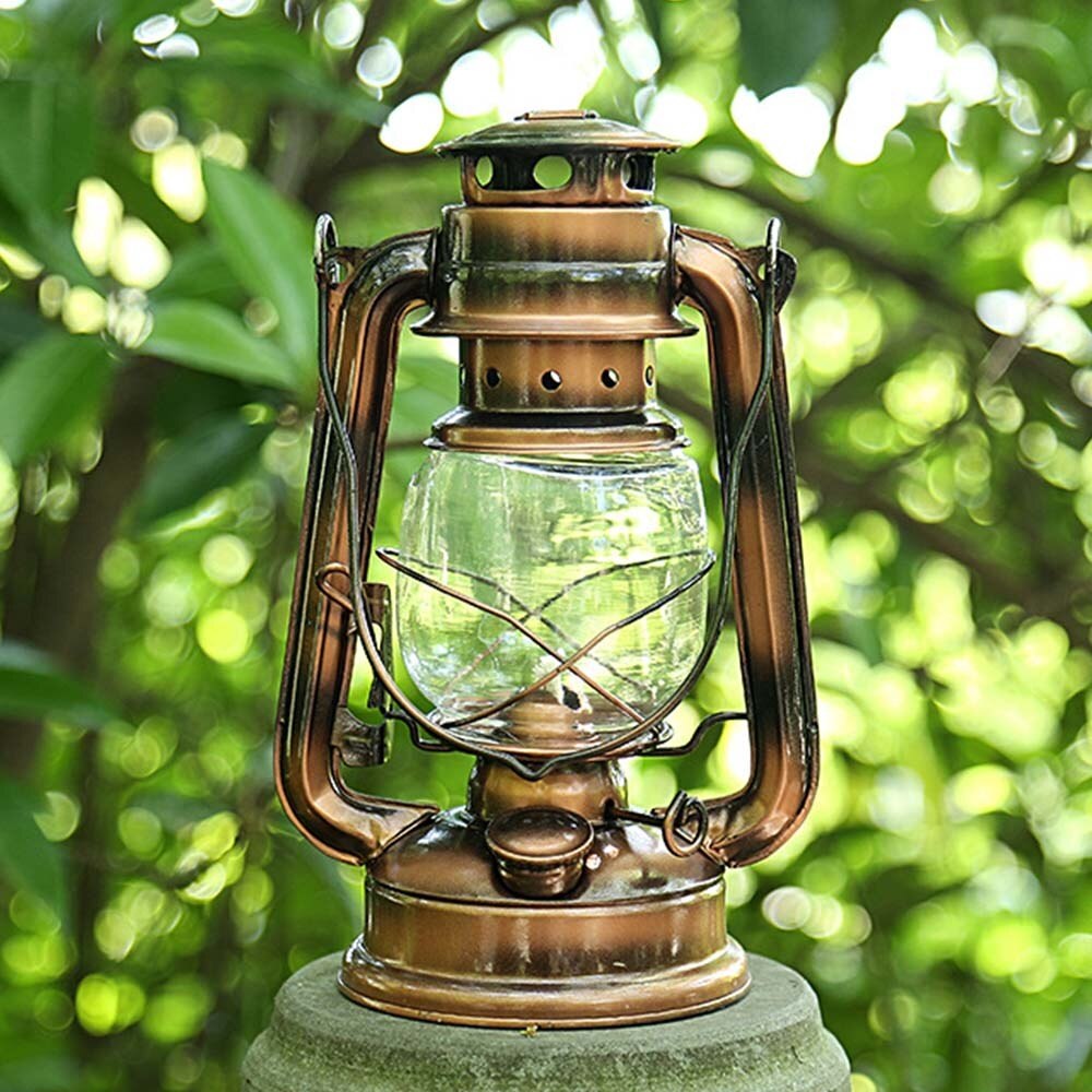 Bärbar belysning i retrostil fotogenlampa utomhus camping tält lampa metall camping ljus hushåll nödlampa