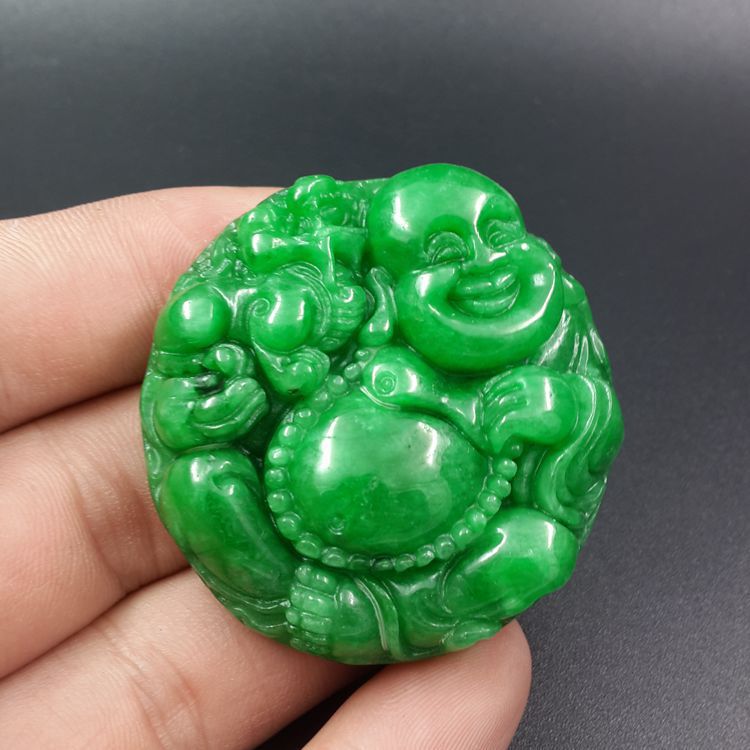 Naturale Verde Smeraldo Giada Maitreya Buddha Pendente Della Collana di Modo Accessori Dei Monili di Fascino Intagliato Amuleto Regali per le Donne Degli Uomini