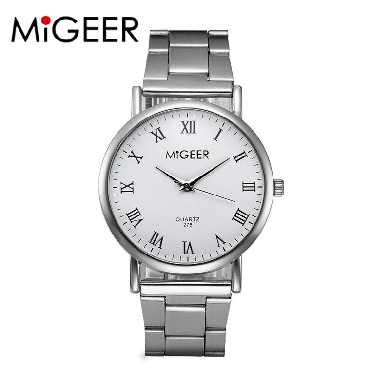 MIGEER Luxe mannen Horloge Roestvrij Staal Quartz Horloge Dames Elegante Analoge Horloge Relojes Masculino