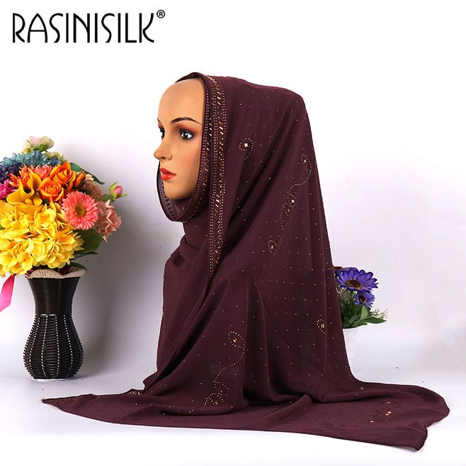 en promo | Promo! Foulard musulman en mousseline de soie pour femmes | Écharpe supérieure avec des strass et des diamants scintillants, écharpe longue et châle, foulard de style islamique malaisien