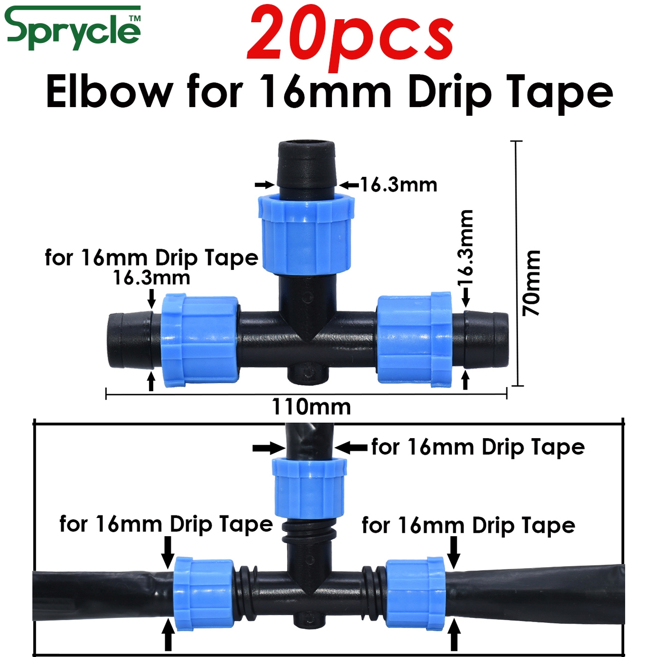 16mm 5/8&#39;&#39; Irrigation Drip Tape Coupling Shut-Off Valve Elbow Tee End Plug Thread Lock Connector Garden Watering Hose Pipe Joint