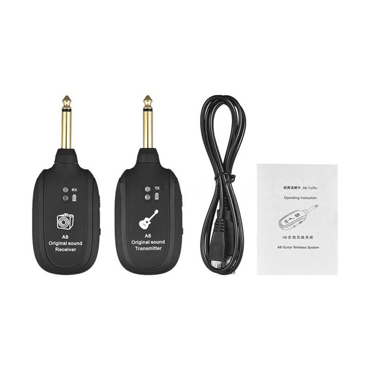Système émetteur et récepteur de guitare sans fil A8, batterie intégrée, guitare sans fil UHF Rechargeable avec câble de chargement USB