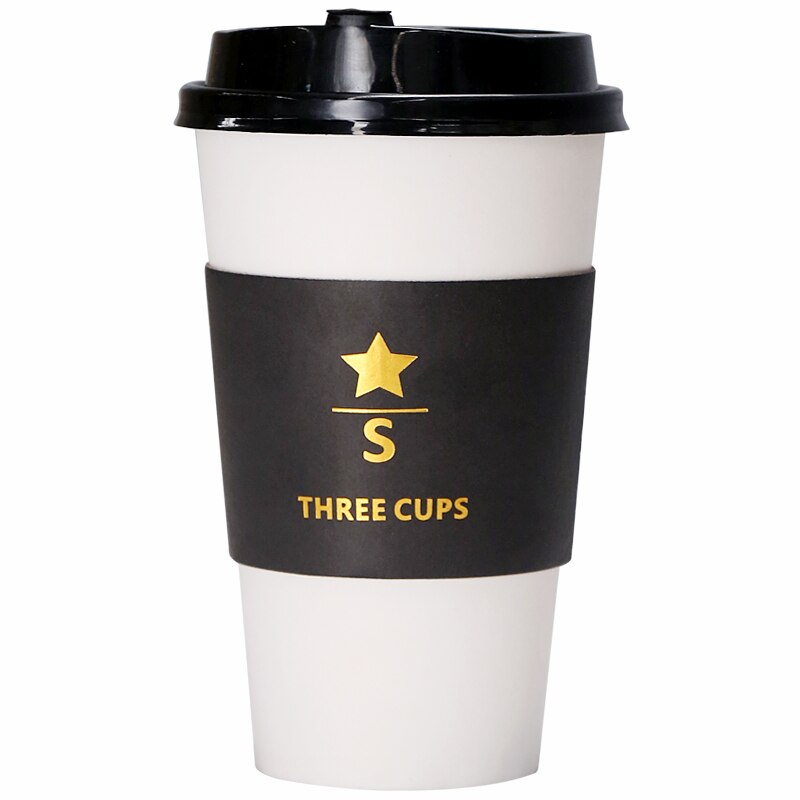 50pcs Net red thick disposable coffee cup drink milk tea paper cups takeaway packaging wtih lid stamping cup holder