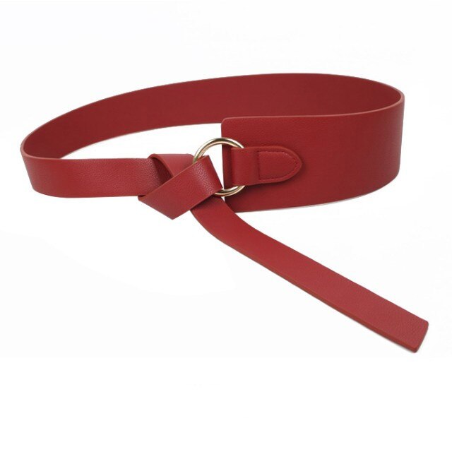 Negro corsé ancho cinturón de cuero corbata para mujer Obi pretina fina marrón lazo ocio cinturones para mujer boda cinturón para vestido señora: Red