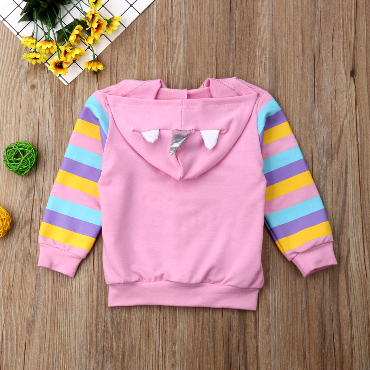 Niños pequeños de primavera, niñas, Tops con capucha de unicornio, chaqueta con cremallera y capucha de manga larga a rayas, abrigo, sudadera, ropa