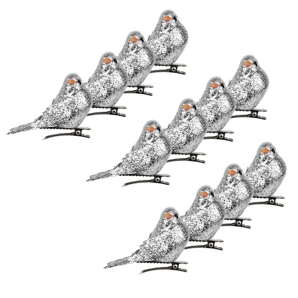 Paquete de 12 pájaros artificiales en Clips, pájaros de espuma con plumas para manualidades DIY, adornos de jardín al aire libre, decoraciones para fiestas en casa