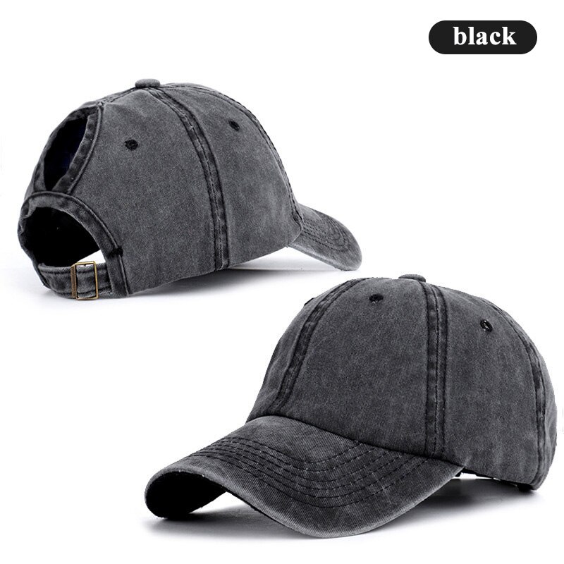 unisex Baseball Kappe Gewaschen Baumwolle Frauen Männer Kappe Feste Farbe Einstellbar draussen Trucker Snapback Hütte: Schwarz