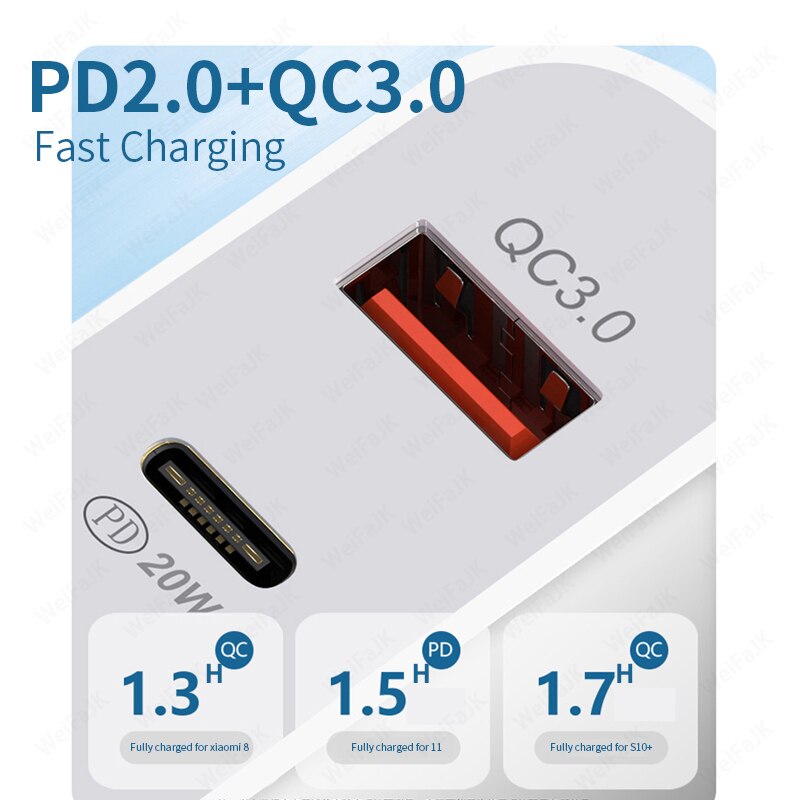 Charge rapide d'origine Apple 20W QC 3.0 PD pour Apple iPhone 12 11 Pro Max Xiaomi Samsung Usb Type C chargeur rapide adaptateur de chargeur de téléphone de voyage