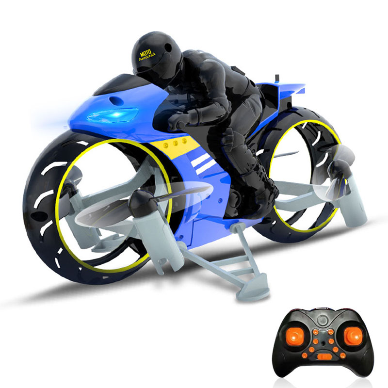 Rc land-air dual mode flyve motorcykel legetøj fjernbetjening fire-akset motorcykel fly crash-resestant: Blå