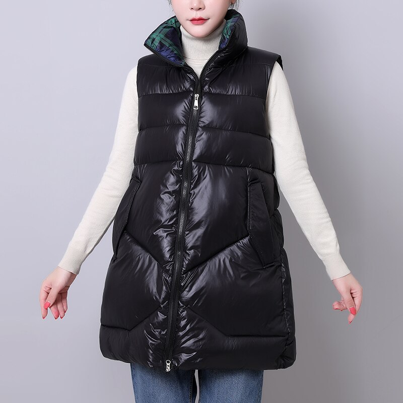 Stehen Kragen Winter Lange Weste Frauen Solide – Grandado