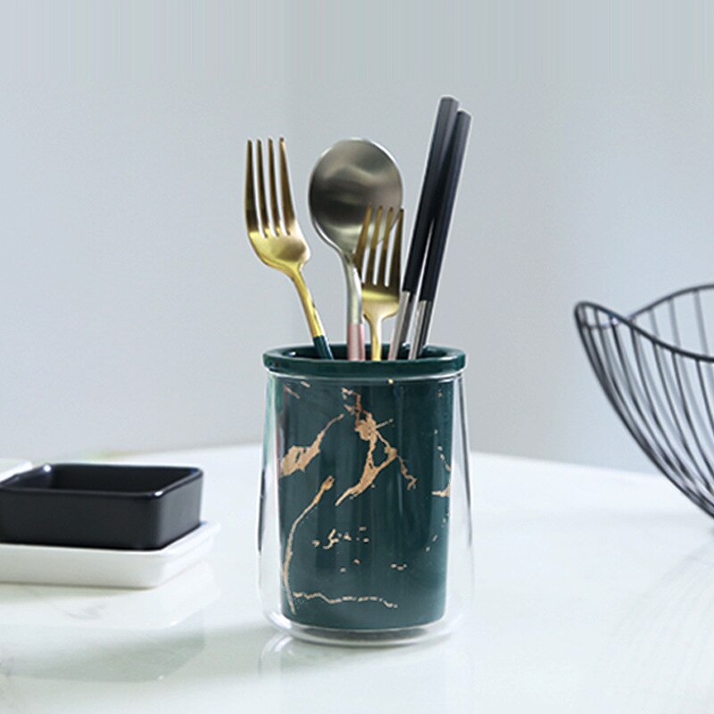 Creatieve Goud Marmer Keramische Eetstokjes Container Voor Glas Drain Eetstokjes, Keuken Eetstokjes En Huishoudelijke Eetstokjes Kooien