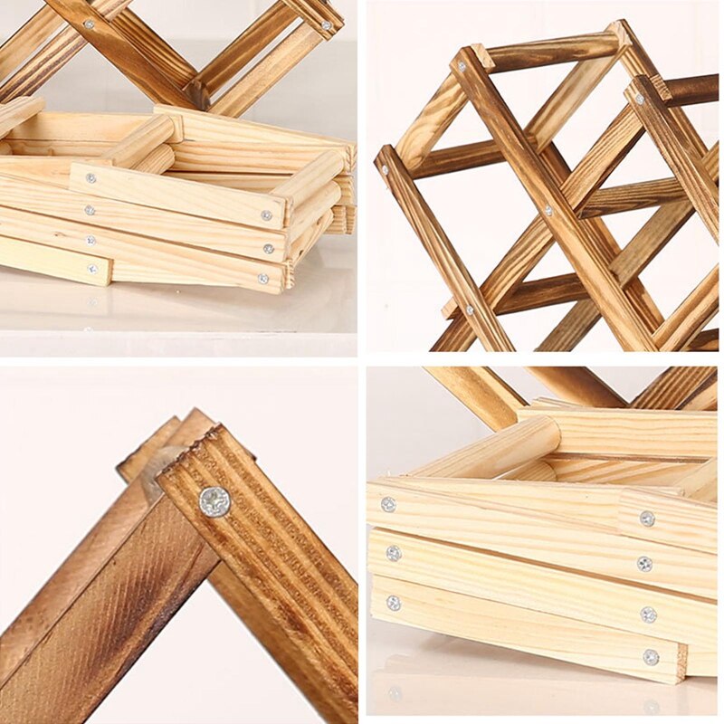 Solid Wood Folding Wine Racks Foldable Wooden Wine Stand Holder 10 Bottles Stackable Wine Cellar Racks Kitchen Bar Display Shelf