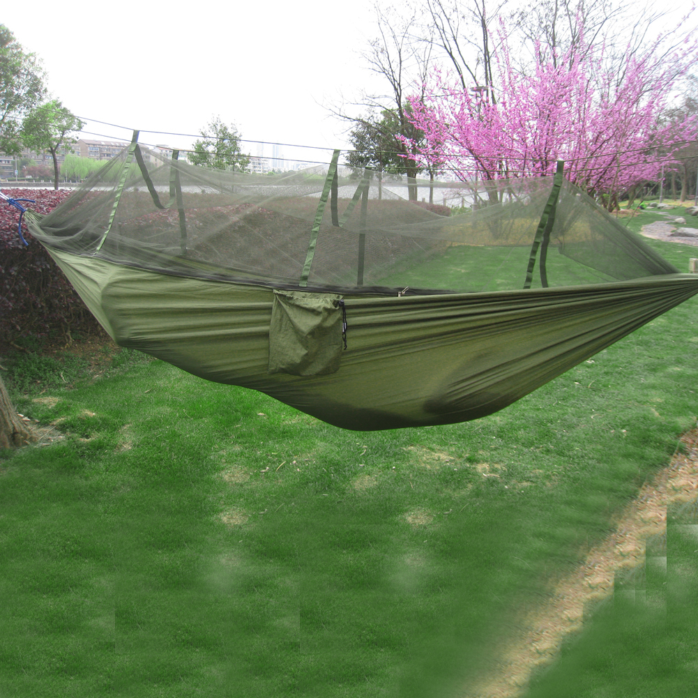 Hamaca portátil para acampar al aire libre, tienda de campaña con mosquitera, 210T, nailon, dosel para 2 personas, paracaídas, cama columpio colgante para dormir
