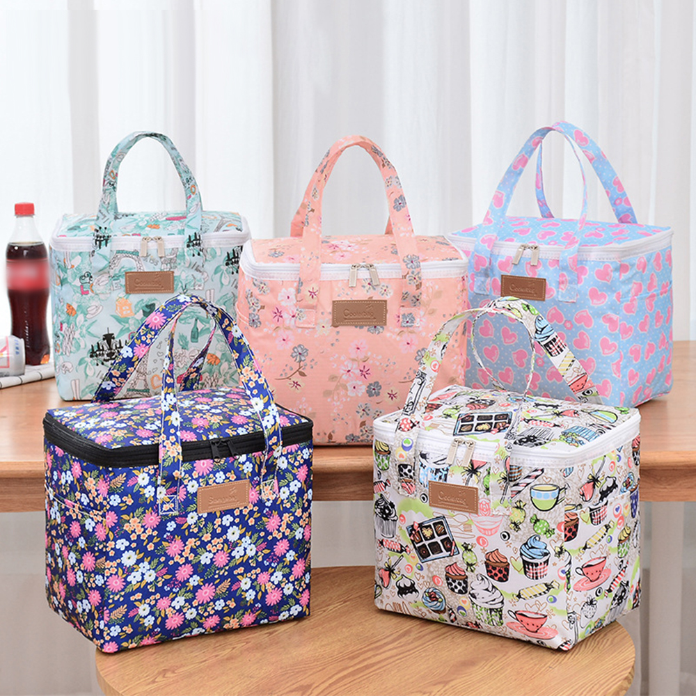 Functional Pattern Cooler Lunch Box Portable Insulated Canvas Lunch Bag Thermal Food Picnic Lunch Bags For Women Kids Handbags