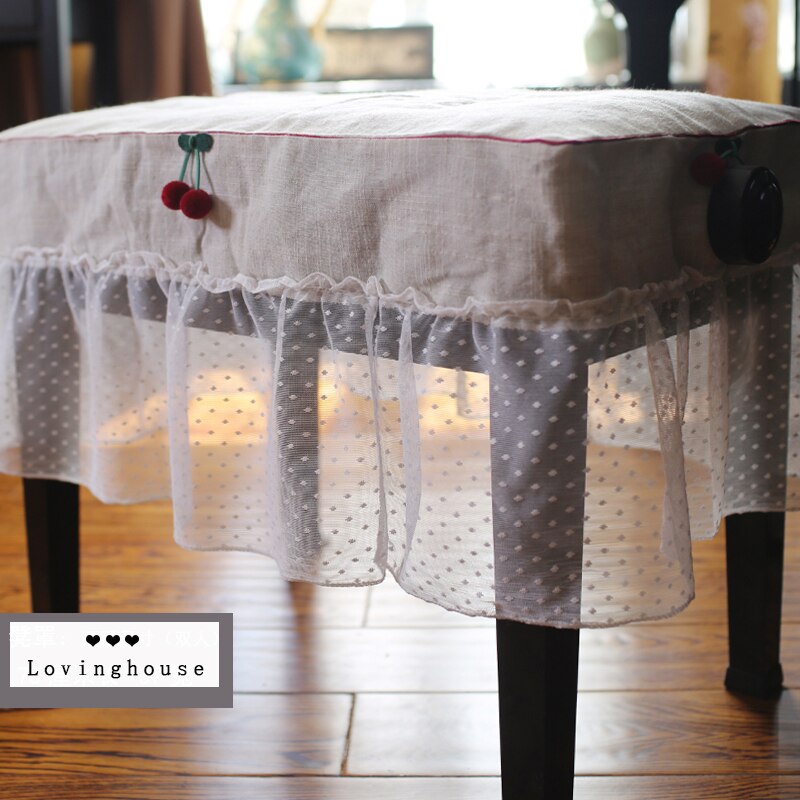 Piano cover modern lace dust-proof piano cover stool seat cover home decoration full set of cotton hemp piano dust cover: Stool cover37x78cm