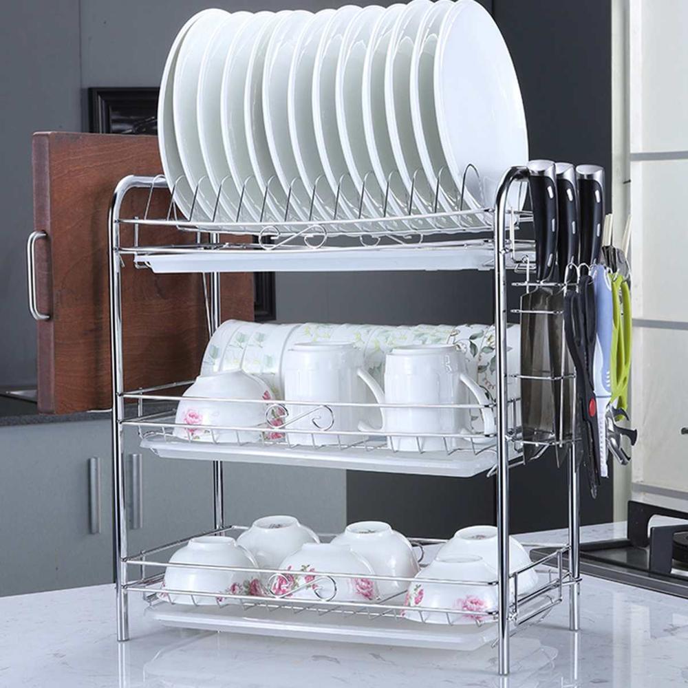 2/3New cuisine égouttoir à vaisselle séchage support étagères assiettes tasse vaisselle bol étagère panier: D 3 Tiers